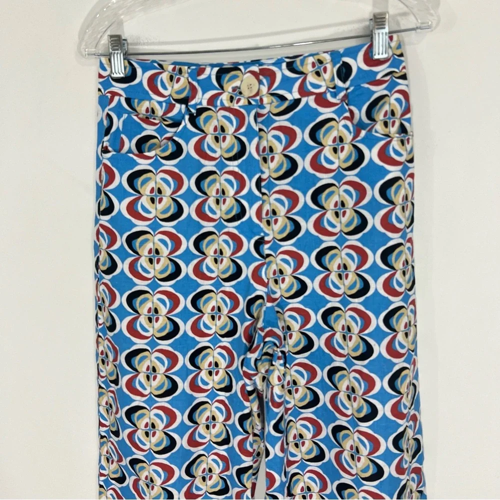 Zara Geometric Print Linen Blend Trouser Pants Wide Leg Size Small